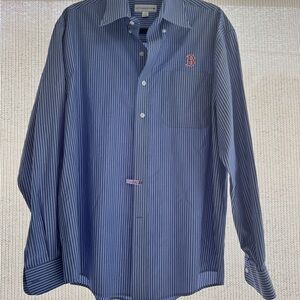 Cutter and Buck Blue Striped Men's Shirt Boston Red Sox embroidered logo L